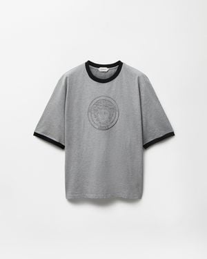 Versace Printed-Logo Cotton Jersey T-Shirt - Grey