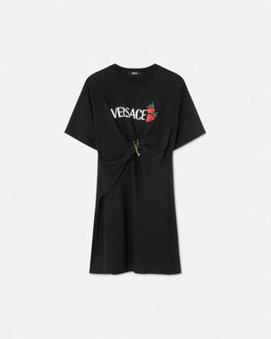 Versace Embroidered Safety Pin T-Shirt Dress - Black