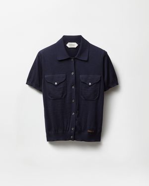 Versace Bestickter Wollstrick-Cardigan - Blau