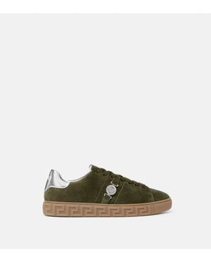 Versace Greca Embellished Suede Sneakers - Green