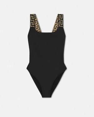 Versace One Piece Swimsuit With Greek Detail - Black