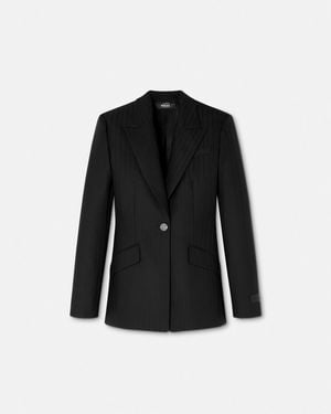Versace Blazer À Boutonnage Droit En Laine Dv - Noir