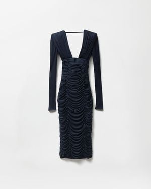 Versace Draped Silk Crêpe Jersey Midi Dress - Blue