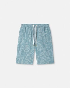 Versace Barocco Jacquard Chambray Denim Shorts - Blue