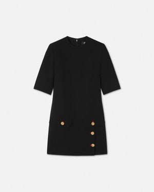 Versace Mini Robe Droite En Gabardine De Laine - Black