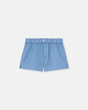 Versace Short Da Mare Con Bordo Greca - Blu