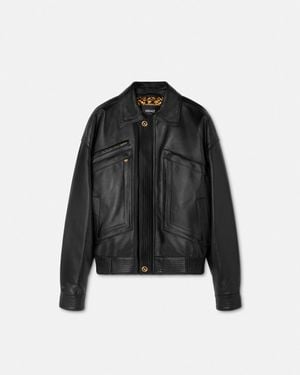 Versace Plongé Leather Blouson Jacket - Black