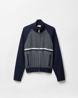 Versace Embroidered Jacquard Cotton Knit Zip Sweatshirt - Blue