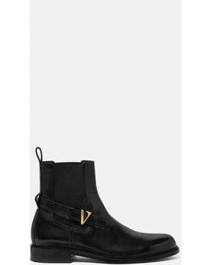 Versace V Leather Chelsea Boots - Black