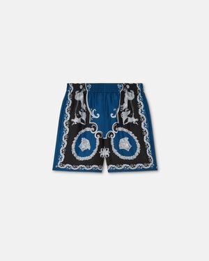 Versace Printed Silk Twill Slim Shorts - Blue