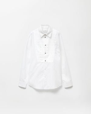 Versace Camisa Regular De Popelina De Algodón Y Satén - Blanco