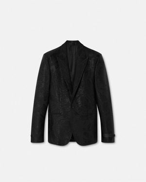 Versace Jacquard Wool-Blend Blazer - Black