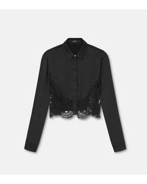 Versace Lace-Trim Satin Crop Shirt - Black