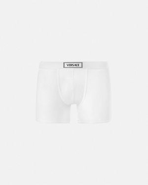 Versace '90s Logo Ribbed Long Trunks - White