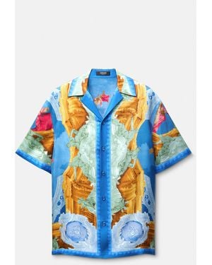Versace Printed Silk Twill Slim Shirt - Blue