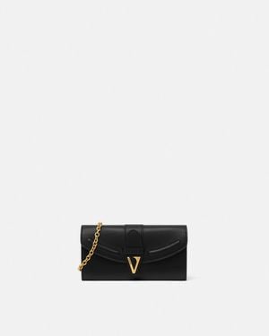 Versace V Leather Wallet On Chain - White
