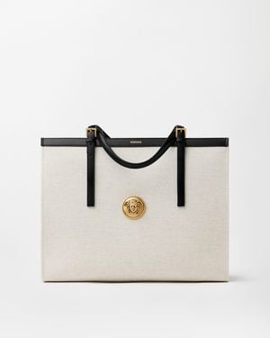 Versace Rivière Bolso Tote De Lona Grande - Neutro