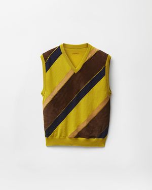 Versace Intarsia-Wool & Leather Patchwork Vest - Yellow