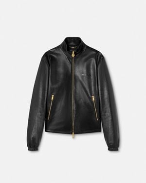 Versace Veste En Cuir À Boutonnière - Noir