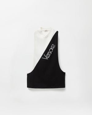 Versace Embroidered-Logo Cotton-Jersey Tank Top - Black