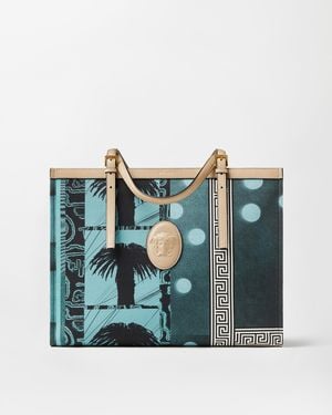 Versace Rivière Printed Large Canvas Tote - Blue
