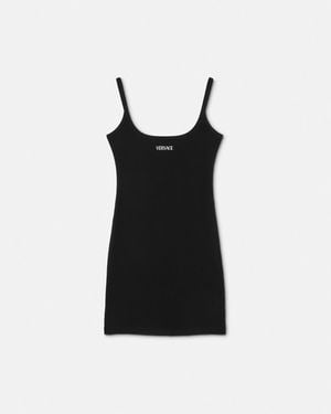 Versace Mini Robe Cintrée Côtelée À Logo - Noir