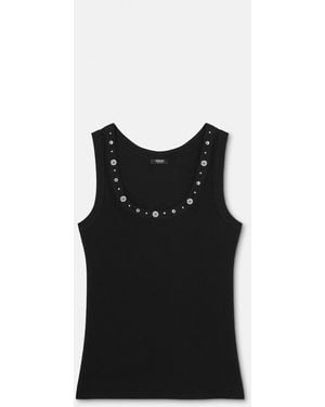 Versace Embellished Ribbed Cotton-Jersey Top - Black