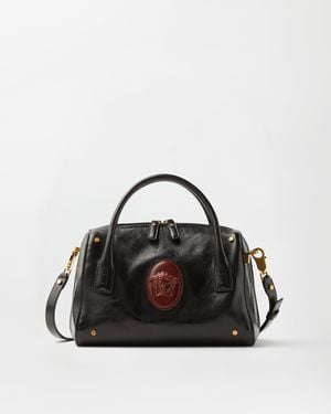 Versace Roomy Leather Boston Bag - Black