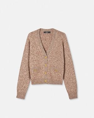 Versace Mouliné Cashmere-Blend Knit Boxy Cardigan - Natural