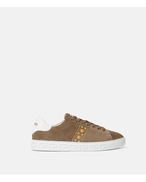 Versace Greca Embellished Suede Trainers - White