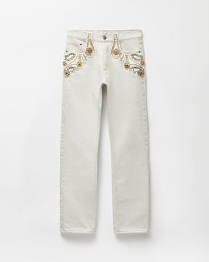 Versace Vaqueros Rectos Con Bordado - Blanco