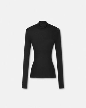 Versace Top De Punto Acanalado De Lana De Merino - Negro