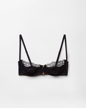 Versace Lace-Trim Jacquard Silk Bralette - Black