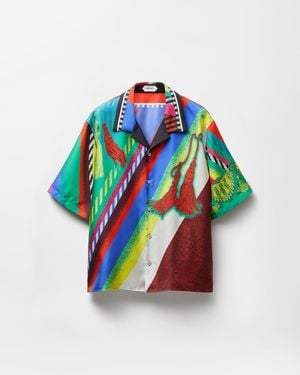 Versace Printed Silk Twill Shirt - Blue