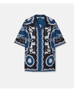 Versace Printed Silk Twill Regular Shirt - Blue
