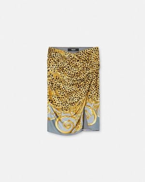 Versace Drapierter Cheetah Foulard Midirock - Weiß