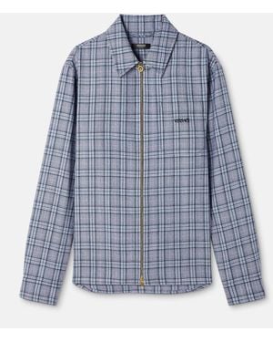 Versace Checked Wool Flannel Zip Overshirt - Blue