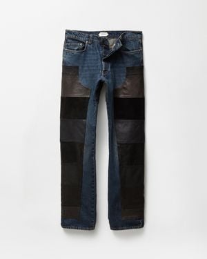 Versace Leather Patchwork Straight Jeans - Blue