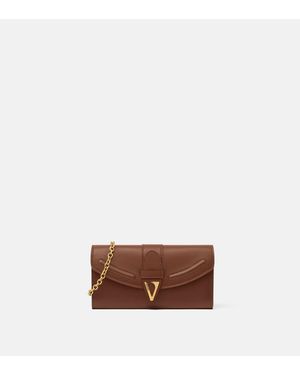 Versace V Leather Wallet On Chain - Brown