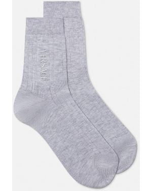 Versace Embroidered Ribbed Cotton Socks - White