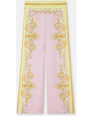 Versace Pantalones De Sarga De Seda Estampados - Rosa