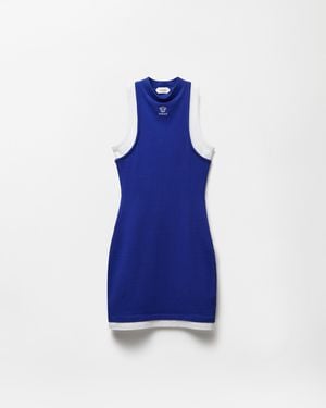 Versace Embroidered-Logo Stretch Cotton-Jersey Mini Dress - Blue