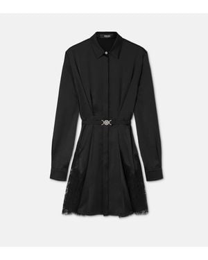 Versace Lace-Trim Satin Mini Shirt Dress - Black