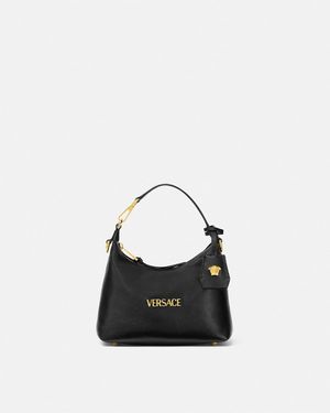 Versace Tag Bolso Hobo De Napa - Negro