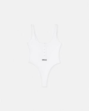 Versace Embroidered Ribbed Cotton Bodysuit - White