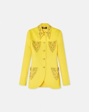 Versace Blazer Clouté En Laine À Boutonnage Droit - Jaune