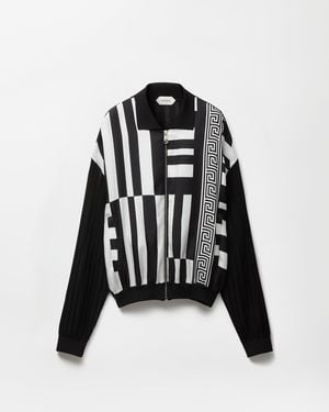 Versace Cardigan Mit Reißverschluss Und Bedruckten Seideneinsätzen - Schwarz