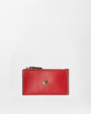 Versace Emblème Leather Zip Card Holder - Red