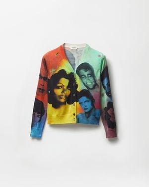 Versace Printed Silk Knit Cardigan - White