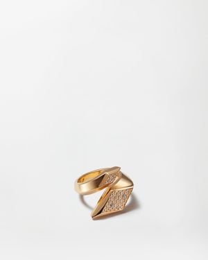 Versace Blade Anello Con Cristalli - Bianco